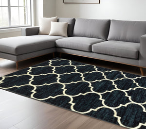 HomeRoots 10' Modern Geometric Power Loom Area Rug - Stain Resistant, Durable, Stylish for High-Traffic Spaces Blue, Ivory 508805