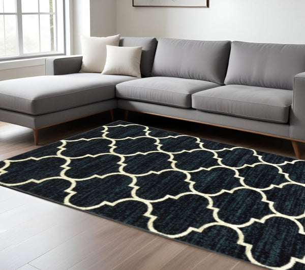 HomeRoots 10' Modern Geometric Power Loom Area Rug - Stain Resistant, Durable, Stylish for High-Traffic Spaces Blue, Ivory 508805