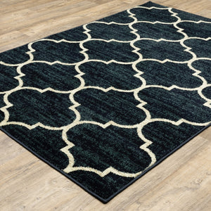 HomeRoots 10' Modern Geometric Power Loom Area Rug - Stain Resistant, Durable, Stylish for High-Traffic Spaces Blue, Ivory 508805