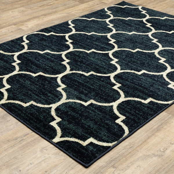 HomeRoots 10' Modern Geometric Power Loom Area Rug - Stain Resistant, Durable, Stylish for High-Traffic Spaces Blue, Ivory 508805