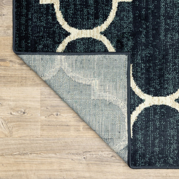 HomeRoots 10' Modern Geometric Power Loom Area Rug - Stain Resistant, Durable, Stylish for High-Traffic Spaces Blue, Ivory 508805