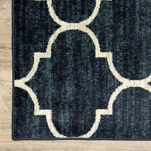 HomeRoots 10' Modern Geometric Power Loom Area Rug - Stain Resistant, Durable, Stylish for High-Traffic Spaces Blue, Ivory 508805