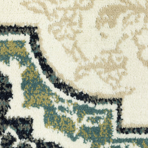 Homeroots 10' X 13' Ivory Navy And Green Oriental Power Loom Stain Resistant Area Rug  Polypropylene 508811