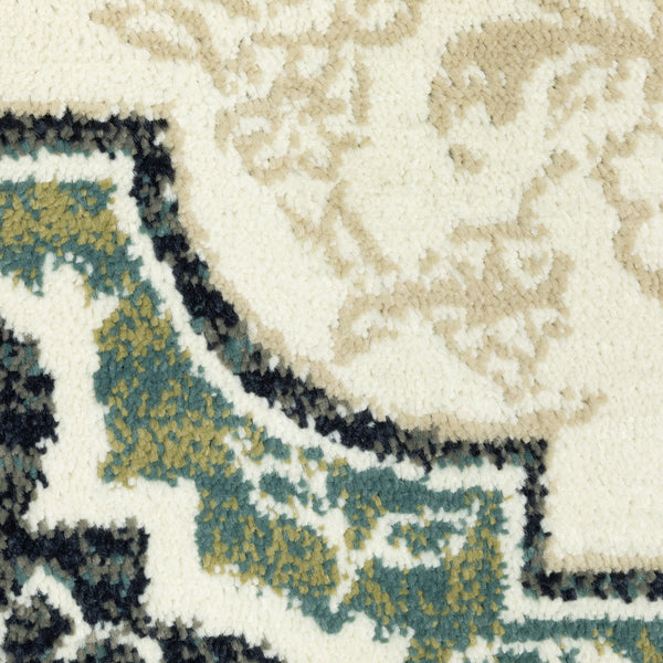 Homeroots 10' X 13' Ivory Navy And Green Oriental Power Loom Stain Resistant Area Rug  Polypropylene 508811