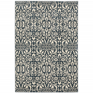 Homeroots 10' X 13' Blue And Ivory Floral Power Loom Stain Resistant Area Rug  Polyester 508815