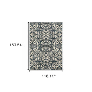 Homeroots 10' X 13' Blue And Ivory Floral Power Loom Stain Resistant Area Rug  Polyester 508815