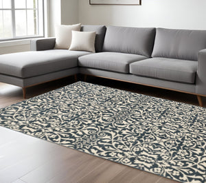 HomeRoots 10' Blue and Ivory Floral Power Loom Area Rug - Elegant, Stain-Resistant Design for Any Space 10' X 13' 508815