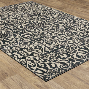 Homeroots 10' X 13' Blue And Ivory Floral Power Loom Stain Resistant Area Rug  Polyester 508815