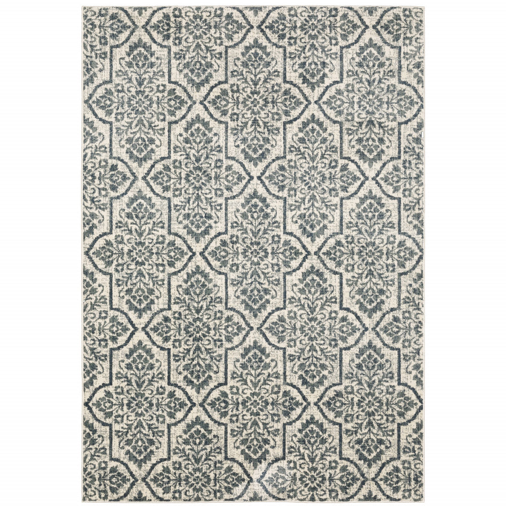 Homeroots 10' X 13' Ivory Blue And Sage Floral Power Loom Stain Resistant Area Rug  Polyester 508819