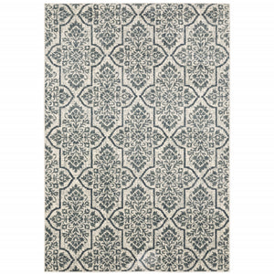 Homeroots 10' X 13' Ivory Blue And Sage Floral Power Loom Stain Resistant Area Rug  Polyester 508819