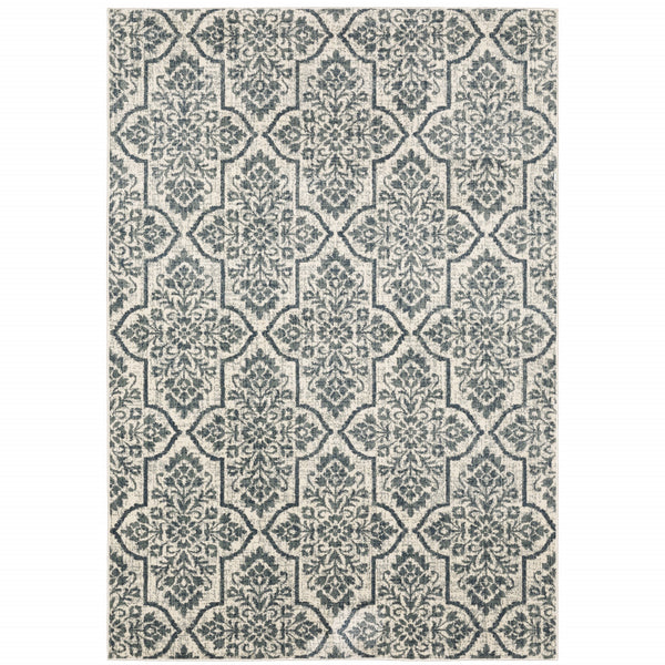 Homeroots 10' X 13' Ivory Blue And Sage Floral Power Loom Stain Resistant Area Rug  Polyester 508819