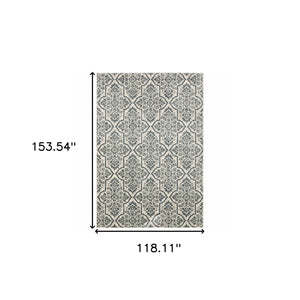 Homeroots 10' X 13' Ivory Blue And Sage Floral Power Loom Stain Resistant Area Rug  Polyester 508819