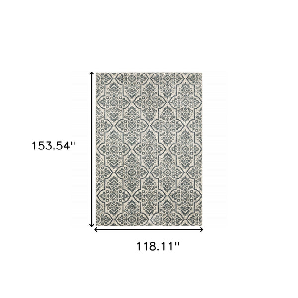 Homeroots 10' X 13' Ivory Blue And Sage Floral Power Loom Stain Resistant Area Rug  Polyester 508819