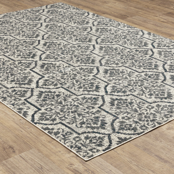 Homeroots 10' X 13' Ivory Blue And Sage Floral Power Loom Stain Resistant Area Rug  Polyester 508819