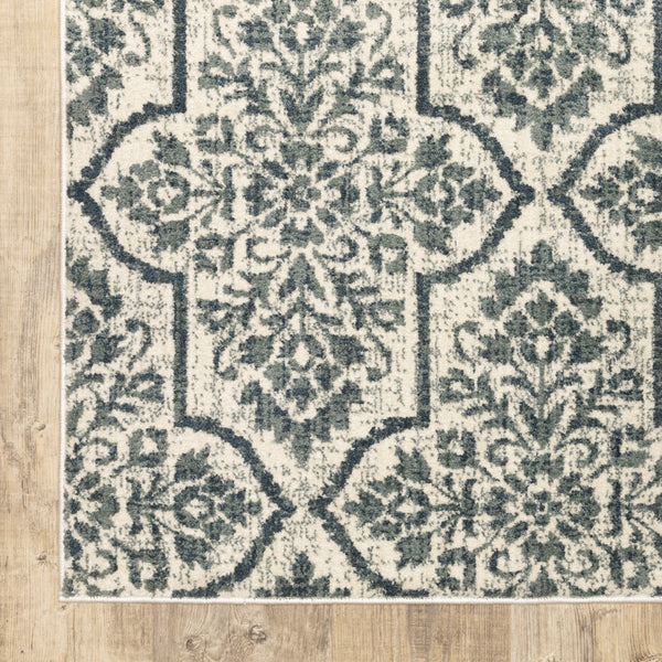 Homeroots 10' X 13' Ivory Blue And Sage Floral Power Loom Stain Resistant Area Rug  Polyester 508819
