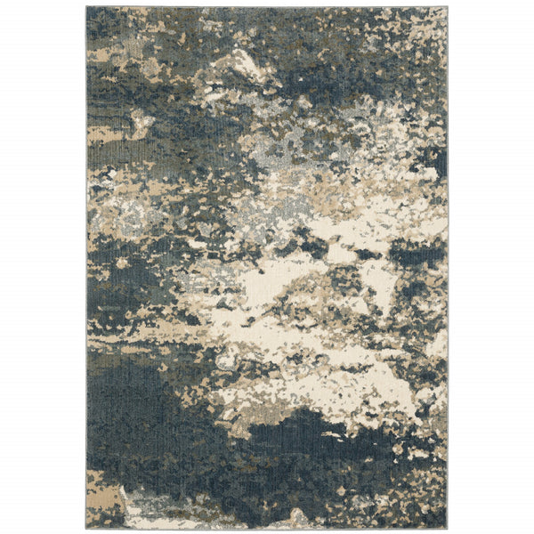 Homeroots 10' X 13' Beige Blue And Sage Abstract Power Loom Stain Resistant Area Rug  Polyester 508826