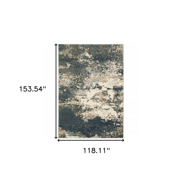 Homeroots 10' X 13' Beige Blue And Sage Abstract Power Loom Stain Resistant Area Rug  Polyester 508826