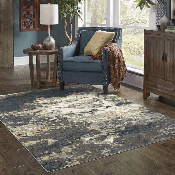 Homeroots 10' X 13' Beige Blue And Sage Abstract Power Loom Stain Resistant Area Rug  Polyester 508826