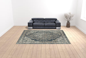 Homeroots 10' X 13' Beige Grey And Blue Oriental Power Loom Stain Resistant Area Rug  Polyester 508830