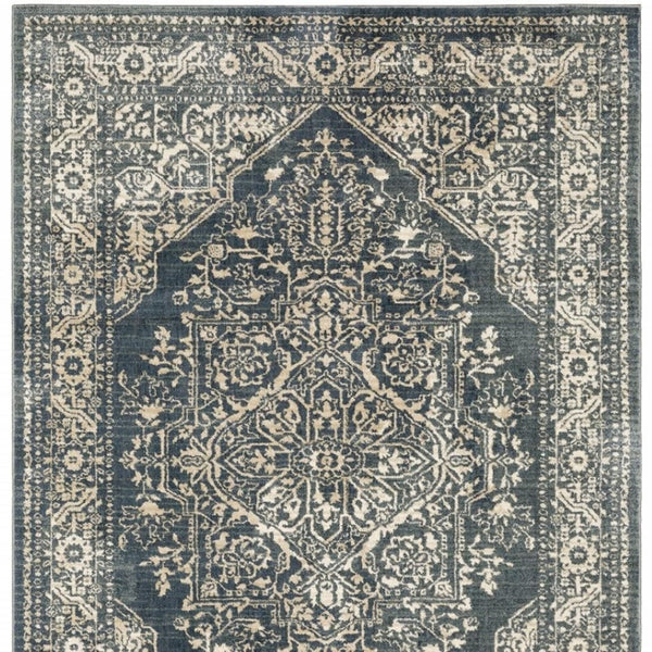 HomeRoots 10' X 13' Beige Grey Blue Oriental Area Rug - Stain Resistant, Durable, Vintage Style for Homes 508830