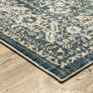 Homeroots 10' X 13' Beige Grey And Blue Oriental Power Loom Stain Resistant Area Rug  Polyester 508830