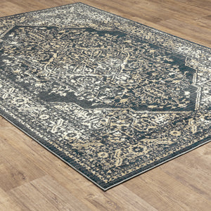 Homeroots 10' X 13' Beige Grey And Blue Oriental Power Loom Stain Resistant Area Rug  Polyester 508830