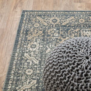 Homeroots 10' X 13' Beige Grey And Blue Oriental Power Loom Stain Resistant Area Rug  Polyester 508830