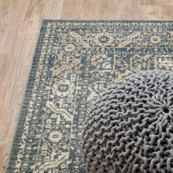 Homeroots 10' X 13' Beige Grey And Blue Oriental Power Loom Stain Resistant Area Rug  Polyester 508830