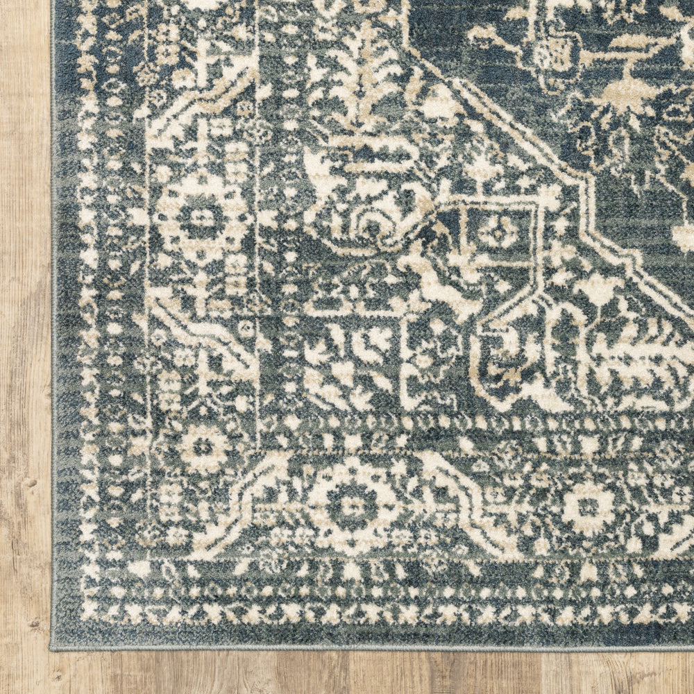 Homeroots 10' X 13' Beige Grey And Blue Oriental Power Loom Stain Resistant Area Rug  Polyester 508830