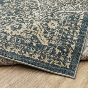 HomeRoots 10' X 13' Beige Grey Blue Oriental Area Rug - Stain Resistant, Durable, Vintage Style for Homes 508830