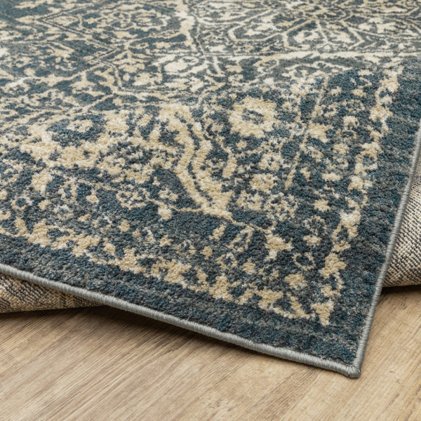 HomeRoots 10' X 13' Beige Grey Blue Oriental Area Rug - Stain Resistant, Durable, Vintage Style for Homes 508830