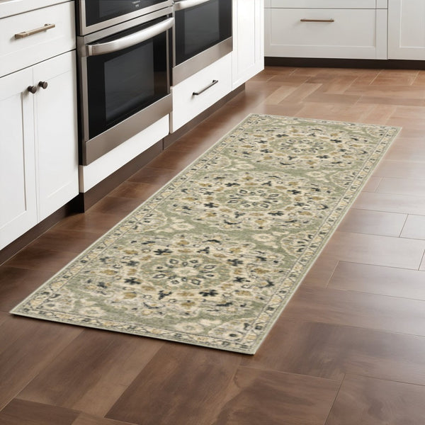 HomeRoots 2' Floral Power Loom Runner Rug - Stain-Resistant, Vintage-Bohemian Design for Stylish Pathways 2'3" x 7'6" 508831