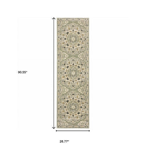HomeRoots 2' Floral Power Loom Runner Rug - Stain-Resistant, Vintage-Bohemian Design for Stylish Pathways 2'3" x 7'6" 508831