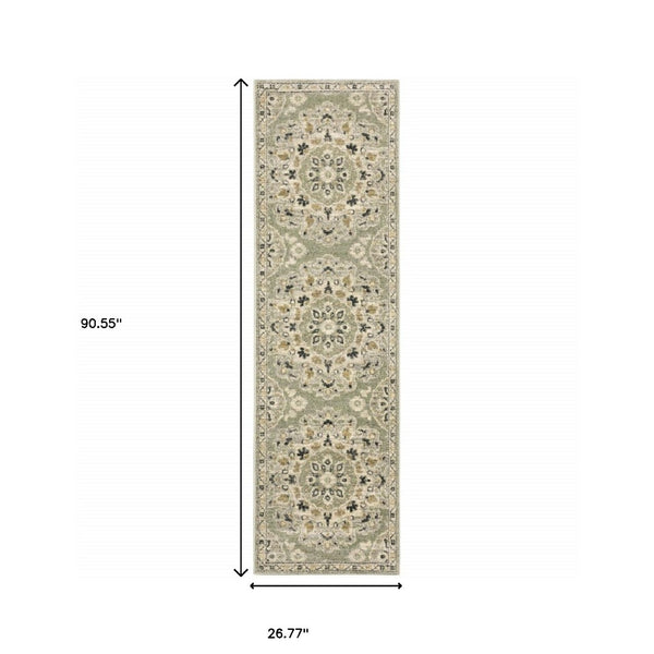 HomeRoots 2' Floral Power Loom Runner Rug - Stain-Resistant, Vintage-Bohemian Design for Stylish Pathways 2'3" x 7'6" 508831