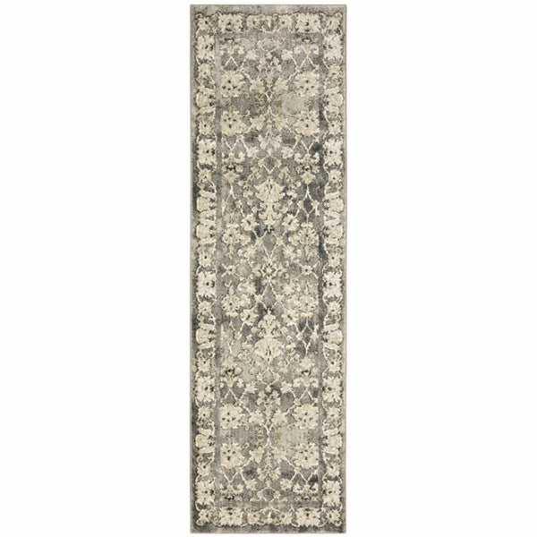 HomeRoots 2' Elegant Grey Beige Tan Brown Oriental Runner Rug - Durable Stain Resistant for High Traffic Areas 2'3" x 7'6" 508836