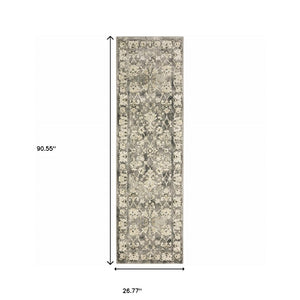 HomeRoots 2' Elegant Grey Beige Tan Brown Oriental Runner Rug - Durable Stain Resistant for High Traffic Areas 2'3" x 7'6" 508836