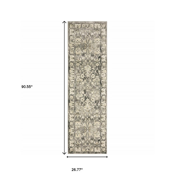 HomeRoots 2' Elegant Grey Beige Tan Brown Oriental Runner Rug - Durable Stain Resistant for High Traffic Areas 2'3" x 7'6" 508836