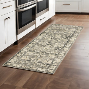 HomeRoots 2' Elegant Grey Beige Tan Brown Oriental Runner Rug - Durable Stain Resistant for High Traffic Areas 2'3" x 7'6" 508836