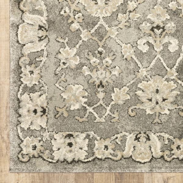 HomeRoots 2' Elegant Grey Beige Tan Brown Oriental Runner Rug - Durable Stain Resistant for High Traffic Areas 2'3" x 7'6" 508836