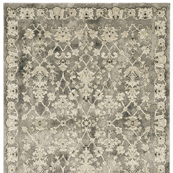 HomeRoots 2' Elegant Grey Beige Tan Brown Oriental Runner Rug - Durable Stain Resistant for High Traffic Areas 5' X 8' 508837
