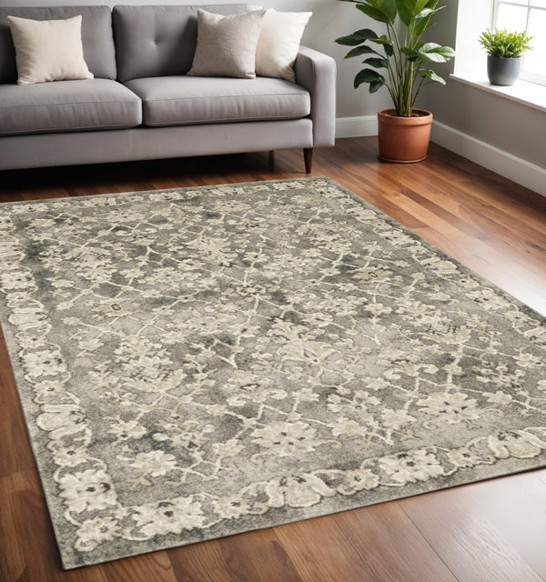HomeRoots 2' Elegant Grey Beige Tan Brown Oriental Runner Rug - Durable Stain Resistant for High Traffic Areas 5' X 8' 508837