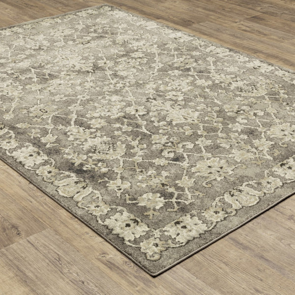 HomeRoots 2' Elegant Grey Beige Tan Brown Oriental Runner Rug - Durable Stain Resistant for High Traffic Areas 5' X 8' 508837