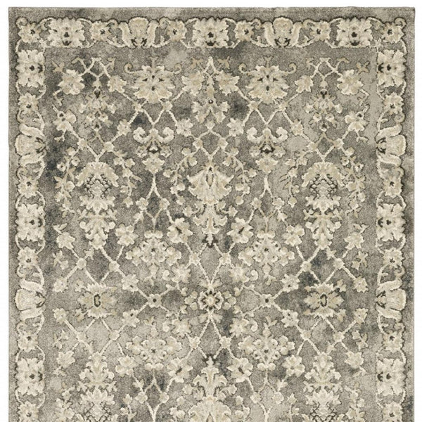 HomeRoots 2' Elegant Grey Beige Tan Brown Oriental Runner Rug - Durable Stain Resistant for High Traffic Areas 8' X 11' 508839