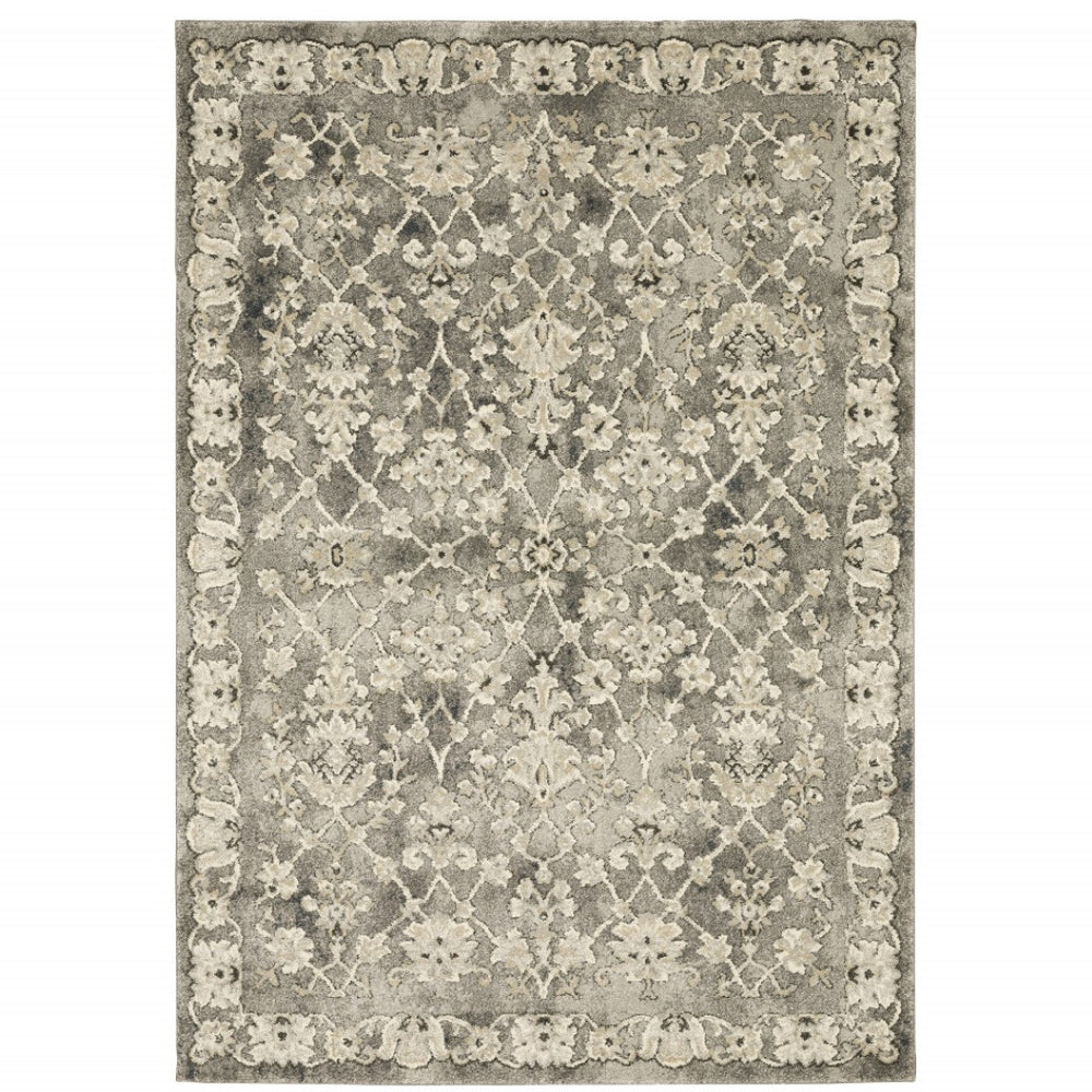 HomeRoots 2' Elegant Grey Beige Tan Brown Oriental Runner Rug - Durable Stain Resistant for High Traffic Areas 10' X 13' 508840