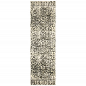 Homeroots 2' X 8' Grey Ivory And Brown Oriental Power Loom Stain Resistant Runner Rug  Polypropylene 508841