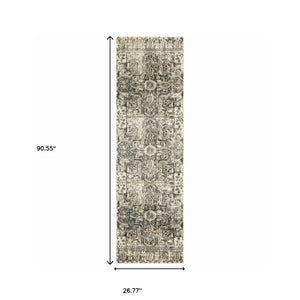 Homeroots 2' X 8' Grey Ivory And Brown Oriental Power Loom Stain Resistant Runner Rug  Polypropylene 508841