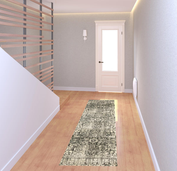 Homeroots 2' X 8' Grey Ivory And Brown Oriental Power Loom Stain Resistant Runner Rug  Polypropylene 508841