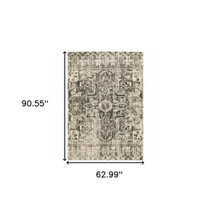 Homeroots 5' X 8' Grey Ivory And Brown Oriental Power Loom Stain Resistant Area Rug  Polypropylene 508842