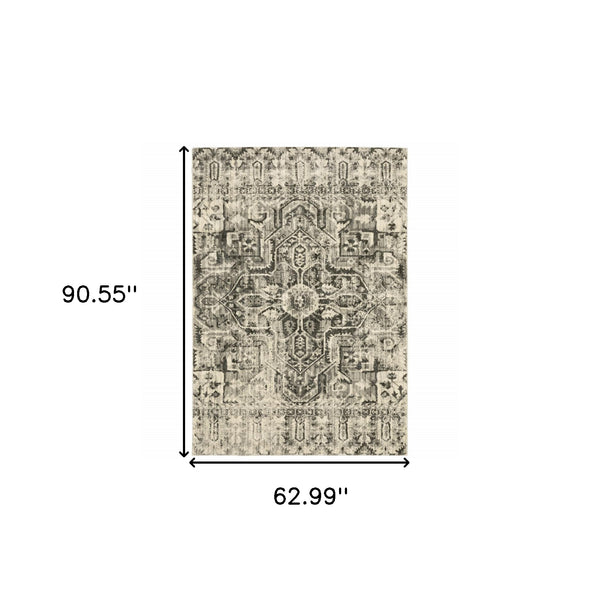 Homeroots 5' X 8' Grey Ivory And Brown Oriental Power Loom Stain Resistant Area Rug  Polypropylene 508842