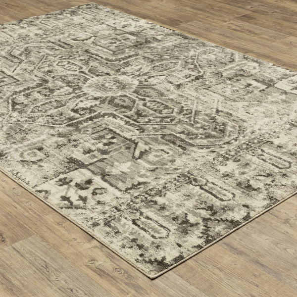 Homeroots 5' X 8' Grey Ivory And Brown Oriental Power Loom Stain Resistant Area Rug  Polypropylene 508842